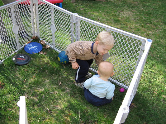Tim and Cole hunting eggs (04-15-2006 18:21)