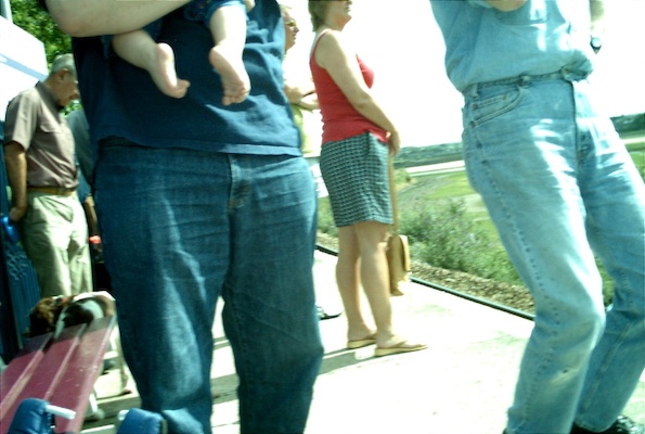 Ben, Cole and Granddad waiting for the St. Ives train
