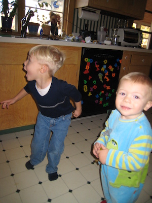 Tim and Cole watching the mixer (12-02-2006 14:16)