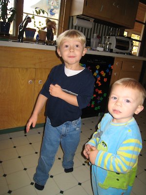 Tim and Cole watching the mixer (12-02-2006 14:16)