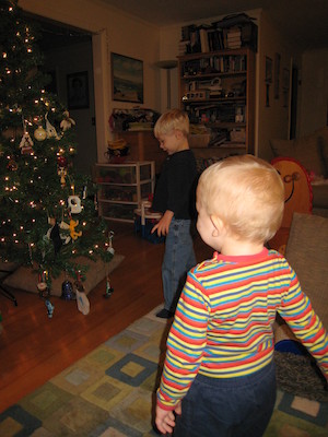 Tim and Cole decorating the tree (12-11-2006 18:43)