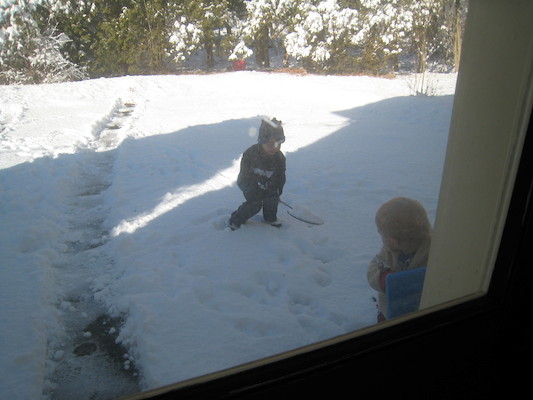 Tim about to dump snow on Cole (02-03-2007 10:02)