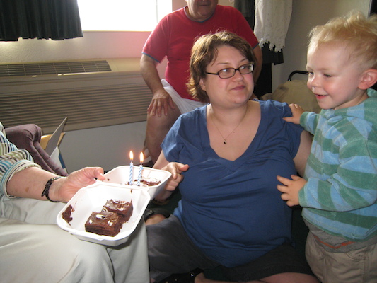 Cole and his 2-year cake with Mommy (06-16-2007 10:11)