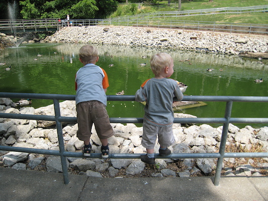 Tim and Cole feeding the ducks (06-16-2007 12:15)