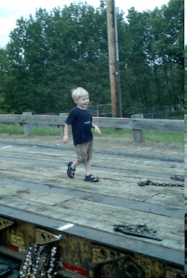 Tim walking on a truck
