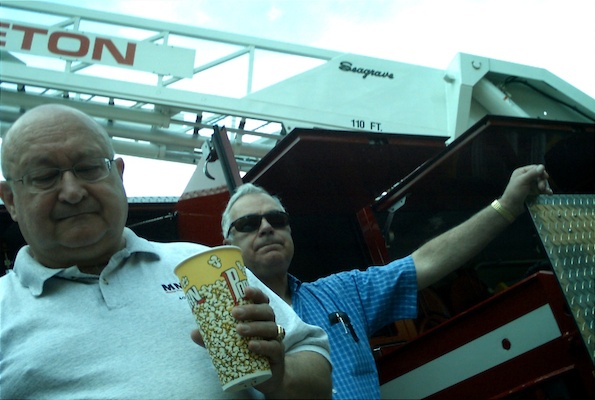 Poppy in front of the firetruck