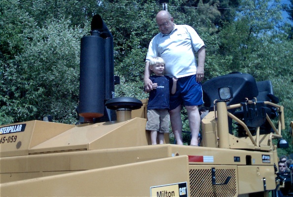 Tim and Poppy on a truck