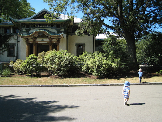Tim and Cole walking to the bird house (08-28-2007 12:03)