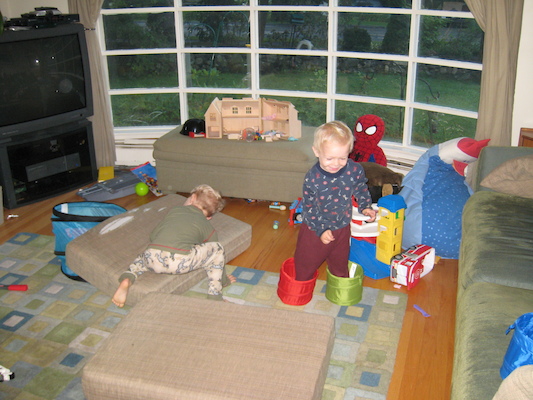 Cole wearing "boots" and leaping Tim (09-12-2007 07:50)