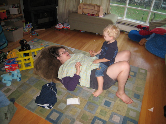 Cole jumping on Mommy (10-21-2007 17:11)