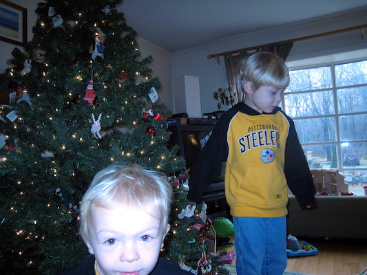 Tim and Cole decorating the tree (12-02-2007 08:21)