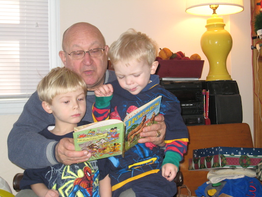 Poppy reading to Tim and Cole (12-25-2007 12:25)