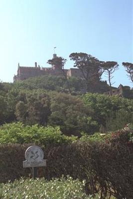 On the island looking up to the castle