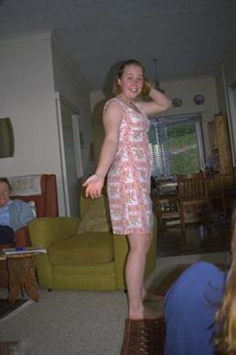 Beth modeling a gross dress