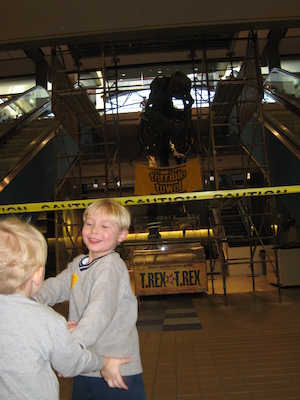 Tim and Cole dinosaurs with the Terrible T-Rex (02-17-2009 16:07)