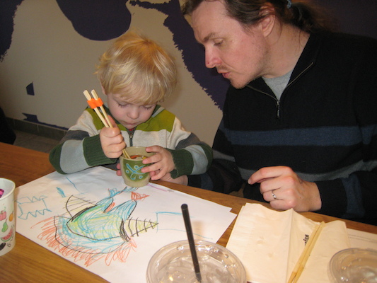 Cole and Ben eating miso (04-10-2009 17:12)