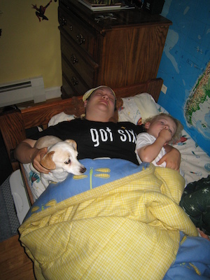 Emily, Mommy and Cole cuddling (06-05-2009 06:31)