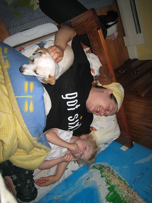 Emily, Mommy and Cole cuddling (06-05-2009 06:31)