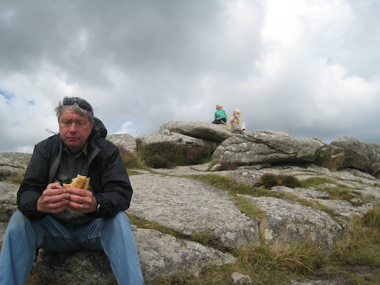 Granddad, Tim and Cole eating the pasties (07-15-2009 11:44)