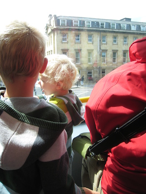 Tim and Cole on a double decker bus (07-20-2009 09:51)