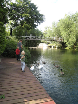 Ben, Cole and Tim feeding the swans and ducks (07-23-2009 08:05)