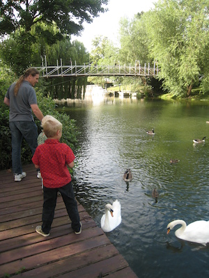 Ben, Cole and Tim feeding the swans and ducks (07-23-2009 08:06)