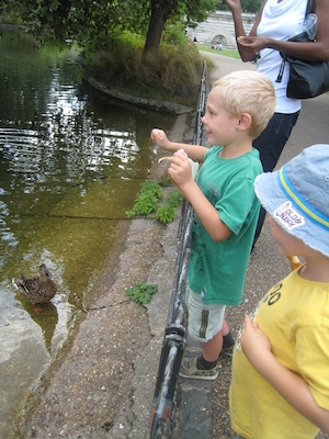 Cole and Tim watching the ducks at the park (07-25-2009 12:43)