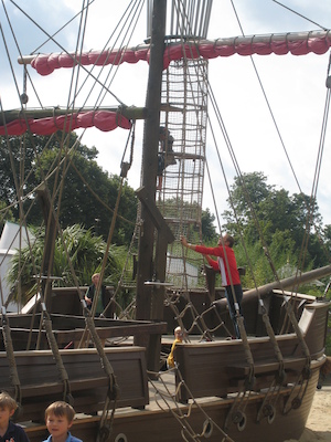 Tim and Cole at the pirate ship at the Princess Diana playground (07-26-2009 09:11)