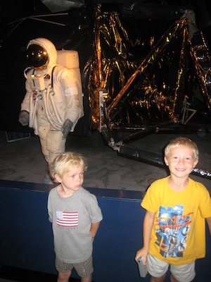 Tim and Cole looking at the lunar lander (07-26-2009 11:07)