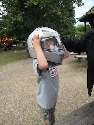 Cole with a motorcycle helmet on (07-26-2009 15:18)