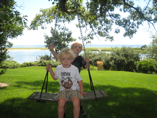 Cole and Tim on the swing at the Payne's (08-08-2009 10:55)