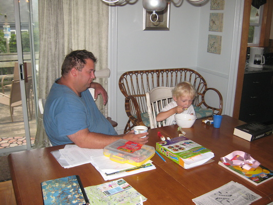 Matt and Cole at breakfast (08-15-2009 06:06)