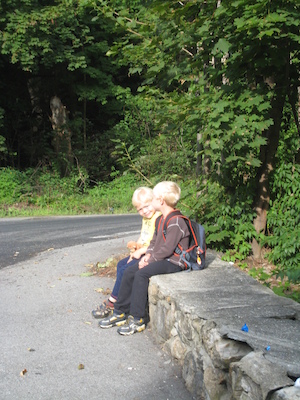 Cole and Tim waiting for the bus (09-14-2009 07:32)