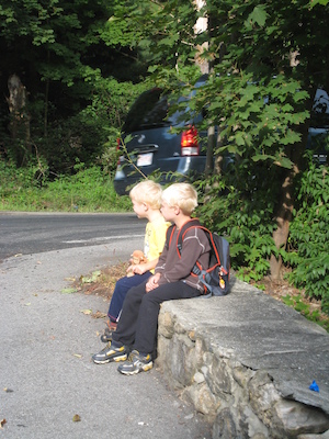Cole and Tim waiting for the bus (09-14-2009 07:32)