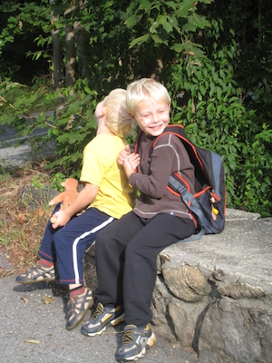 Cole and Tim waiting for the bus (09-14-2009 07:32)