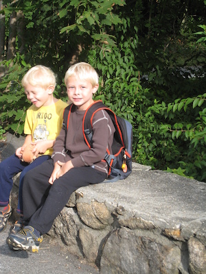 Cole and Tim waiting for the bus (09-14-2009 07:32)