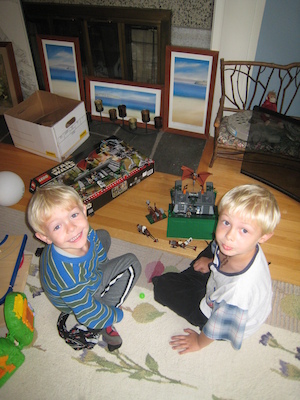 Tim and Cole finished building Lego battle for Endor (09-27-2009 15:16)