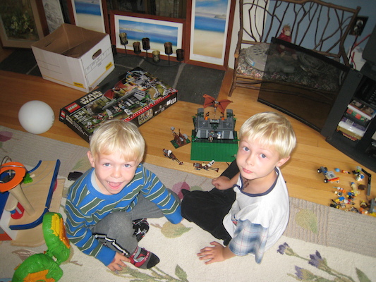 Tim and Cole finished building Lego battle for Endor (09-27-2009 15:16)