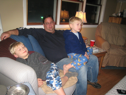 Tim and Cole watching Star Wars with Matt (12-24-2009 20:49)