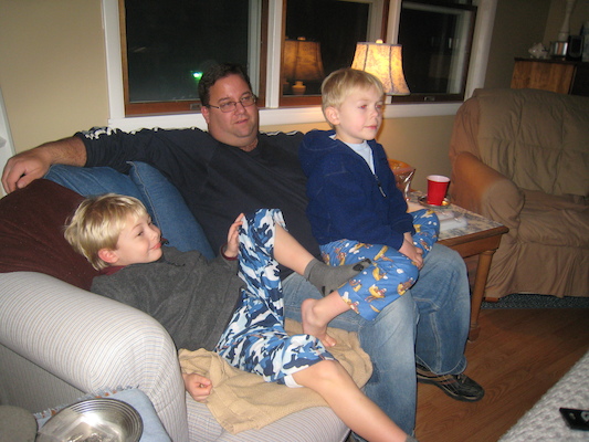 Tim and Cole watching Star Wars with Matt (12-24-2009 20:49)