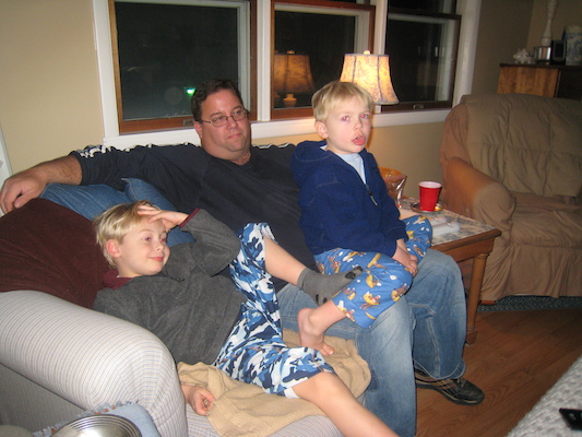 Tim and Cole watching Star Wars with Matt (12-24-2009 20:49)