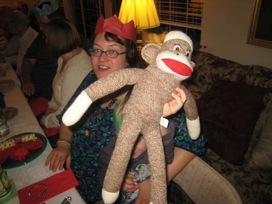 Xine and Sock Monkey with Cole (12-25-2009 17:55)