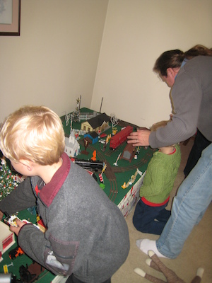 Tim, Cole and Ben playing trains (12-26-2009 13:30)