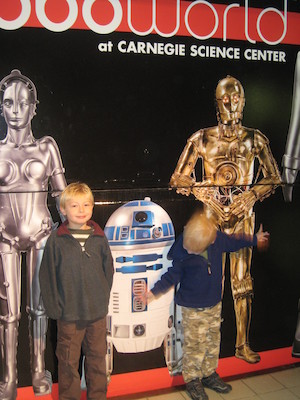 Tim and Cole with the robots (12-28-2009 11:35)