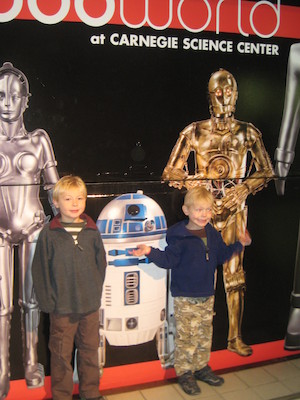 Tim and Cole with the robots (12-28-2009 11:35)