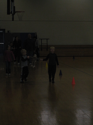 Cole, Sock Monkey and Tim at walking club (03-26-2010 07:31)