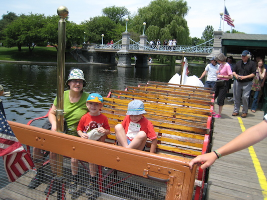 Xine, Cole and Tim on the Swan Boats (06-22-2010 11:31)