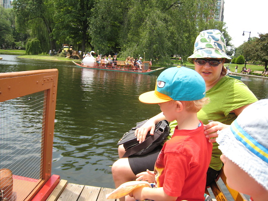 Xine, Cole and Tim on the Swan Boats (06-22-2010 11:31)
