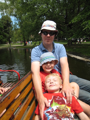 Ben, Tim and Cole on the Swan Boats (06-22-2010 11:45)
