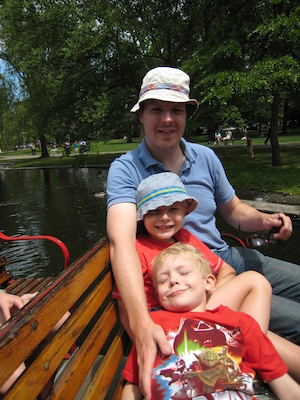 Ben, Tim and Cole on the Swan Boats (06-22-2010 11:45)